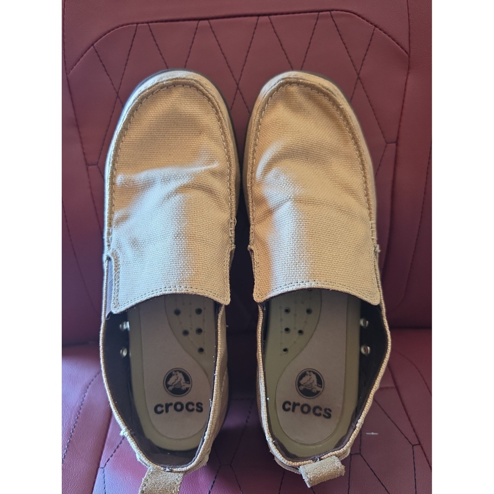 Crocs Walu Loafers Mens Size 9 Khaki Canvas Slip On Casual Shoes